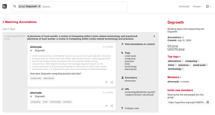 Screenshot of the Degrowth Hypothesis group