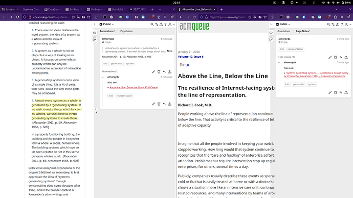 Cross referencing two documents by establishing a bi-directional link, indirectly mediated via Hypothesis.