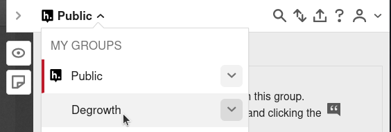 Screenshot of where to select a Hypothesis group for social annotation